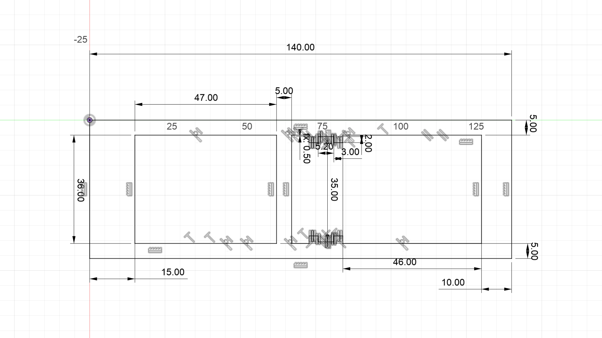 Screenshot of a 2D CAD drawing of the aroma channel Drawing of the aroma channel