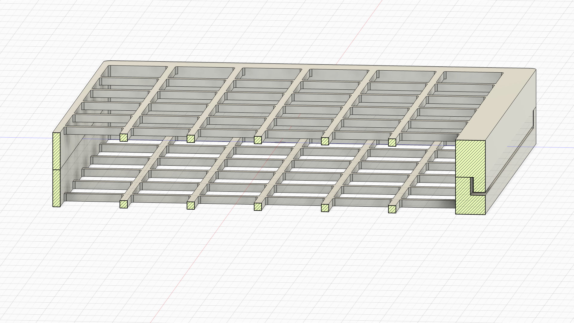 Screenshot of a 3D CAD rendering of the pad holder, sliced to show how the two halves mate Pad holder section analysis