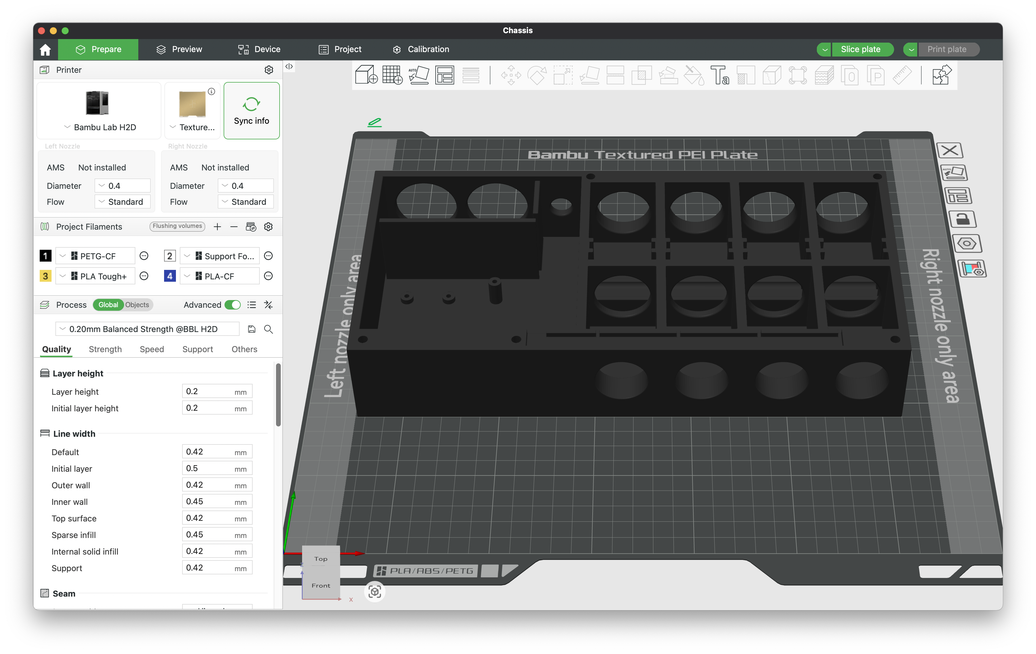 Screenshot of the Chassis in Bambu Studio Chassis print preparation