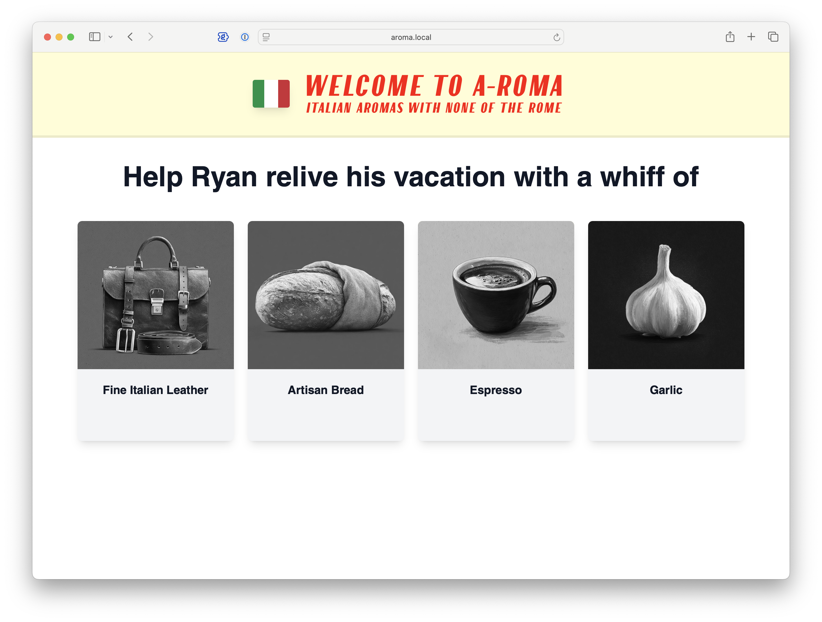 Screenshot of a website with 4 buttons to dispense different scents The final website