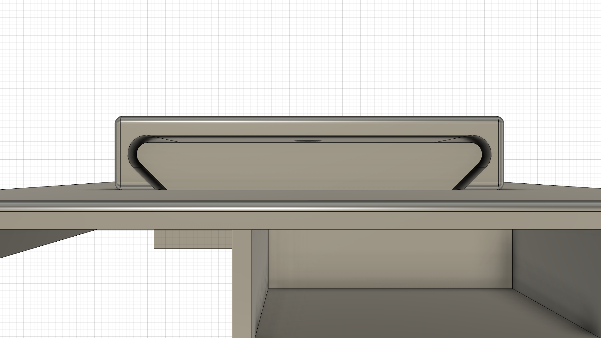 Screenshot of a CAD model of the BleatBox's wall mount and back, showing a gap BleatBox mount with a 1.5mm offset from the back