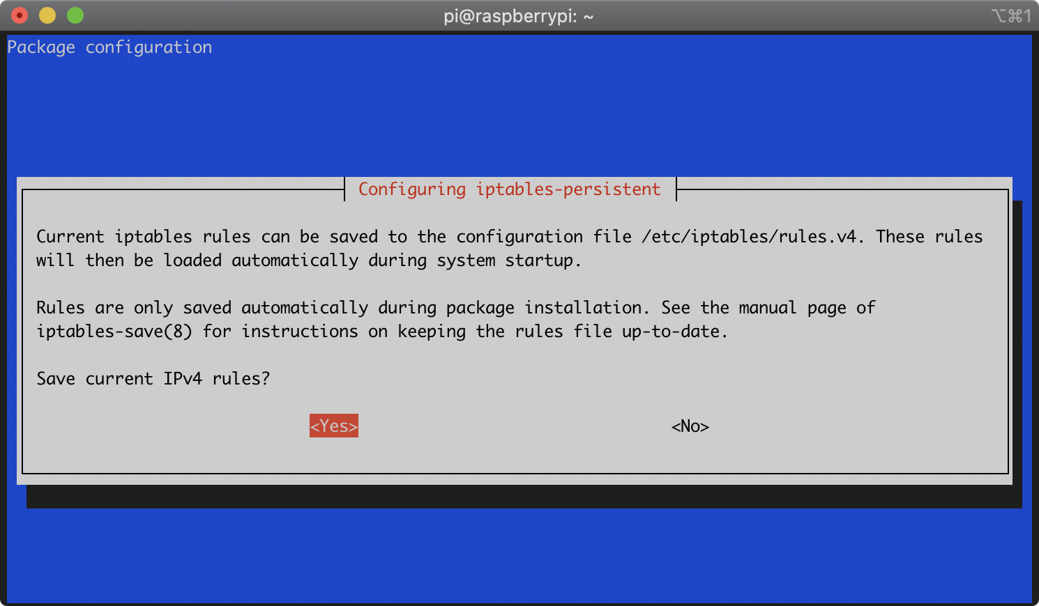 iptables-persistent installation prompt IPv4