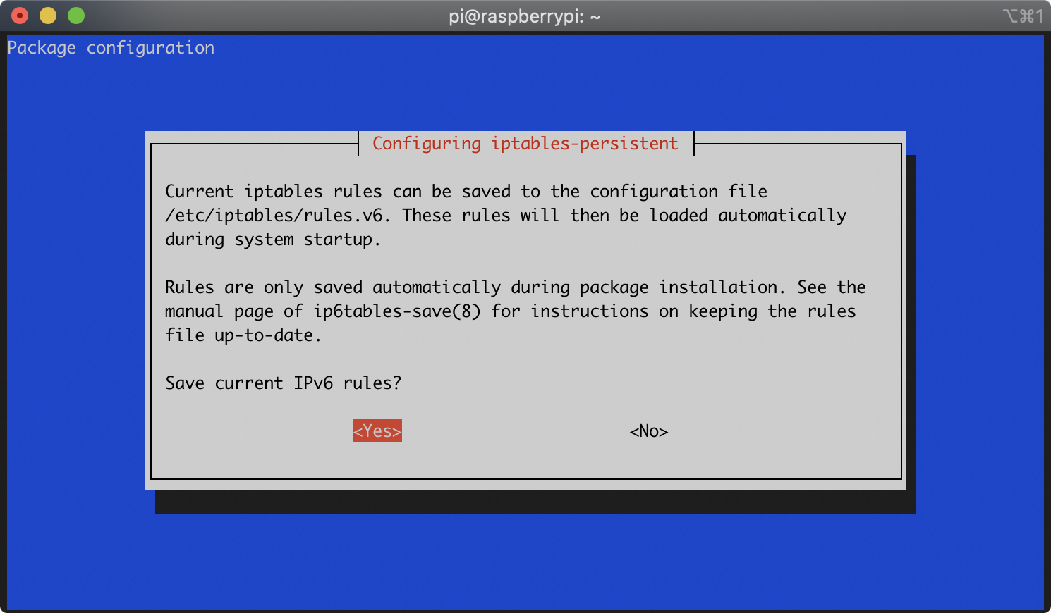iptables-persistent installation prompt IPv6